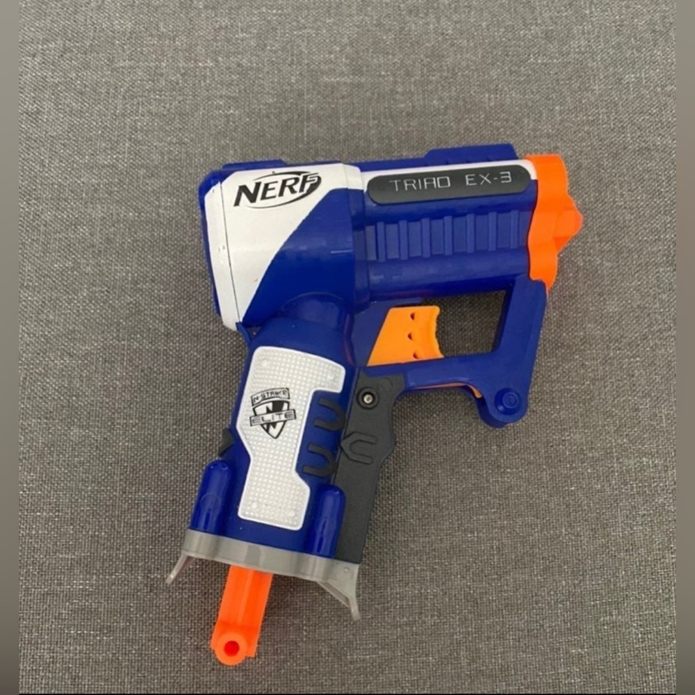 NERF Triad EX-3 Blue and Orange mini Blaster EUC